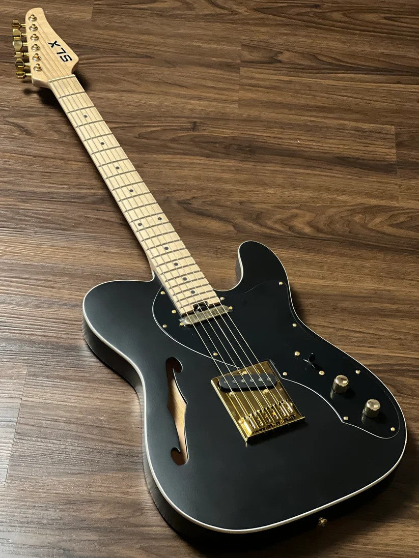 SLX Raven Thinline Deluxe in Black Satin with Maple FB and Gold Hardware (Launch Price)