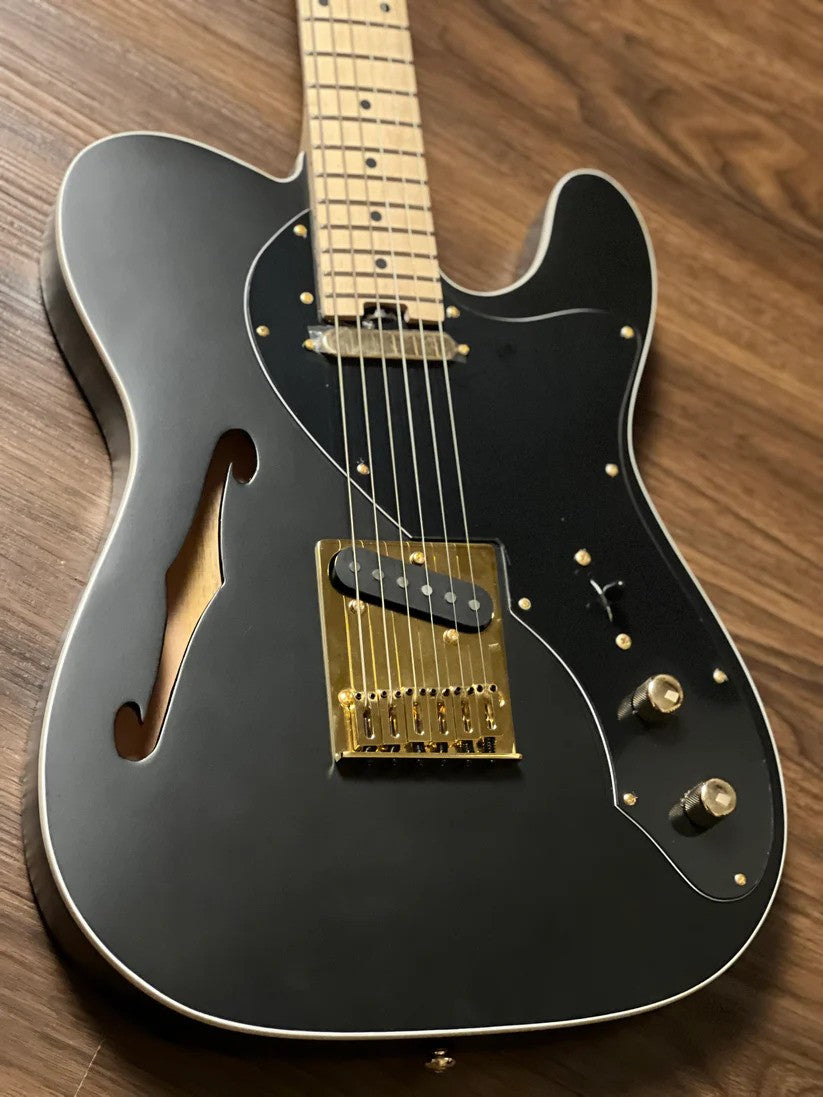 SLX Raven Thinline Deluxe in Black Satin with Maple FB and Gold Hardware (Launch Price)