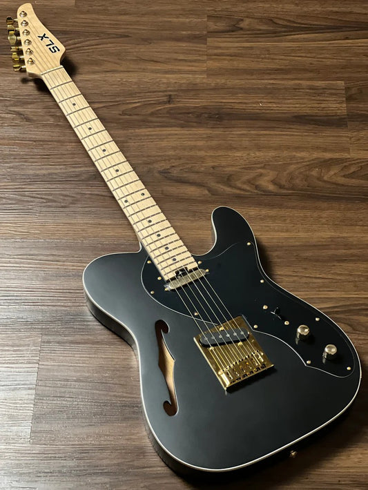 SLX Raven Thinline Deluxe in Black Satin with Maple FB and Gold Hardware (Launch Price)