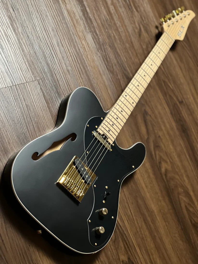 SLX Raven Thinline Deluxe in Black Satin with Maple FB and Gold Hardware (Launch Price)
