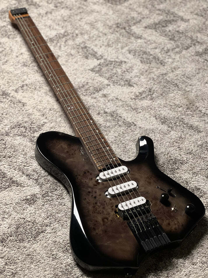 SLX Raptor Model B Headless with Flame Top in Charcoal Black Burst