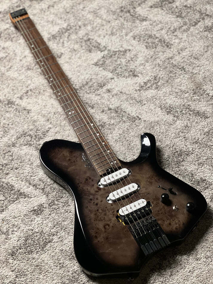 SLX Raptor Model B Headless with Flame Top in Charcoal Black Burst