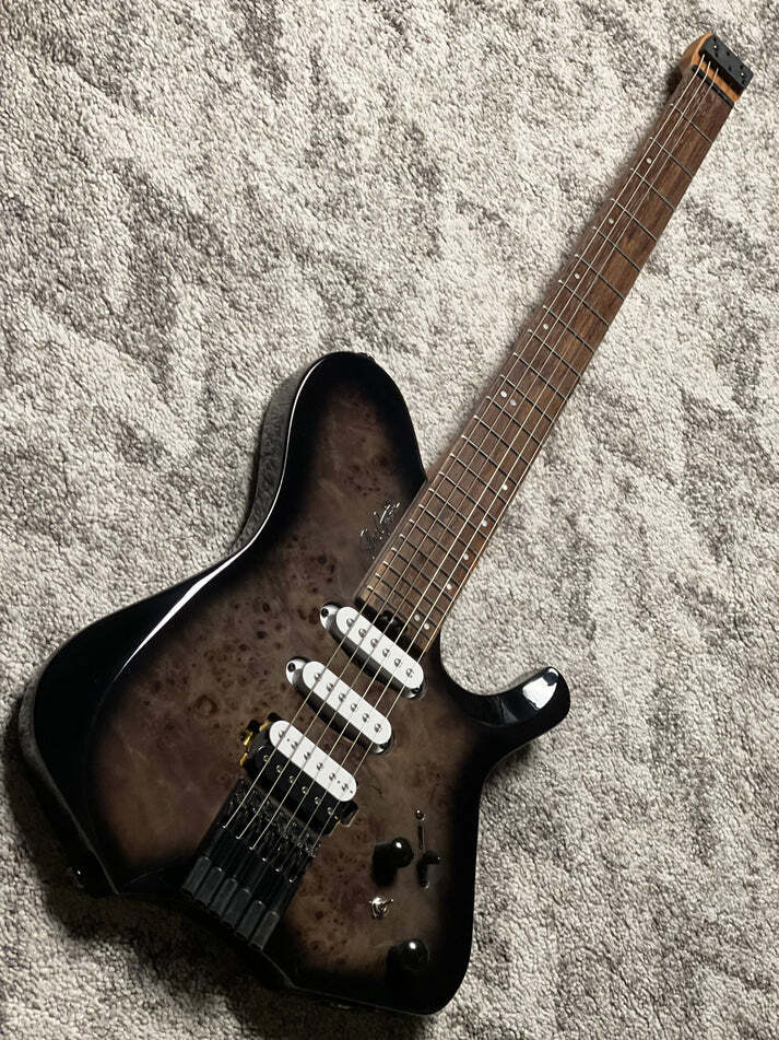 SLX Raptor Model B Headless with Flame Top in Charcoal Black Burst