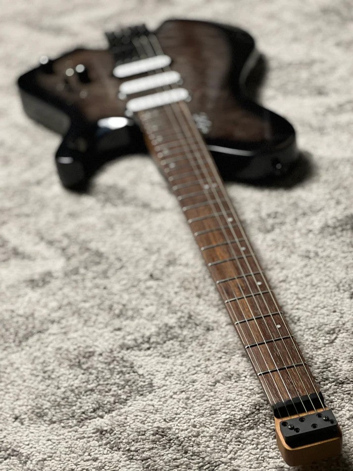 SLX Raptor Model B Headless with Flame Top in Charcoal Black Burst