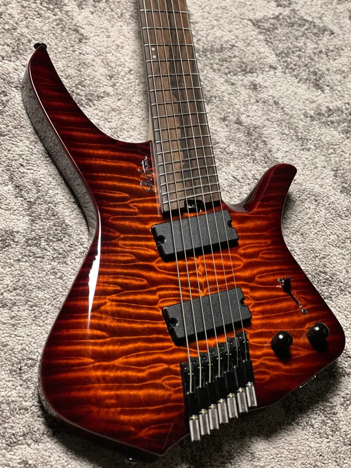SLX Raptor Hybrid MS-7 Model A Headless with Quilt Top in Tiger Eye Burst