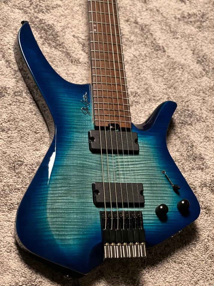 SLX Raptor Hybrid 7 Model A Headless with Flame Top in Ocean Blue Burst